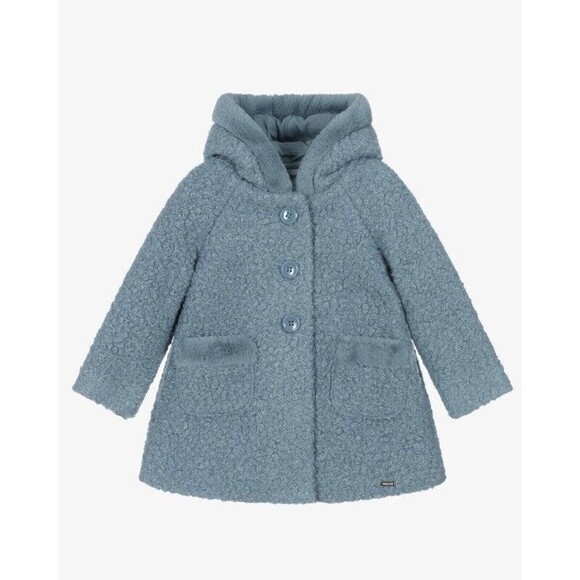 MAYORAL Girls Blue Bouclé Coat Size 24M Holiday Jacket Spain Designer Gorgeous!!